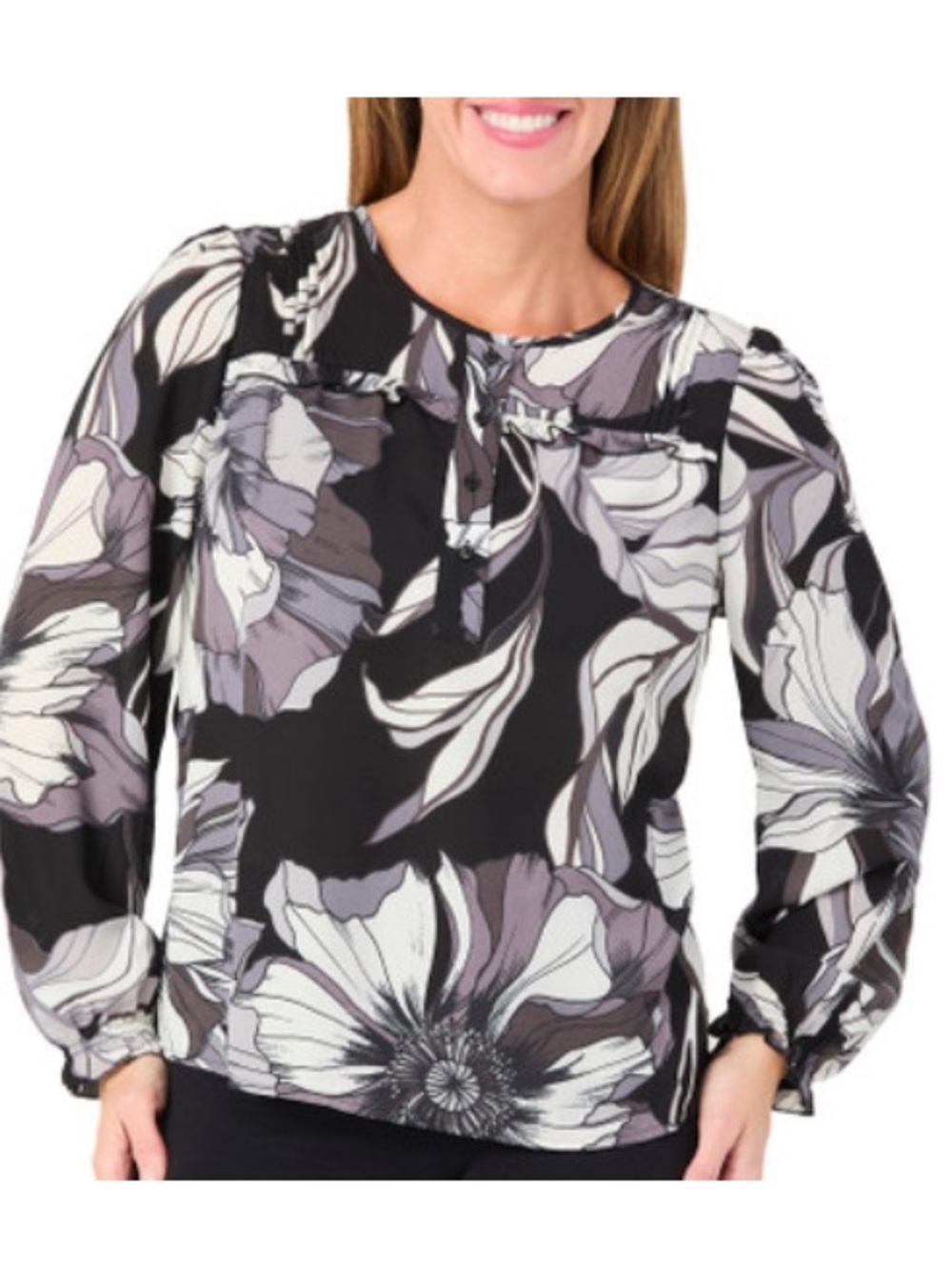 NWT Zac & Rachel Black Floral Long Sleeve Blouse Size S